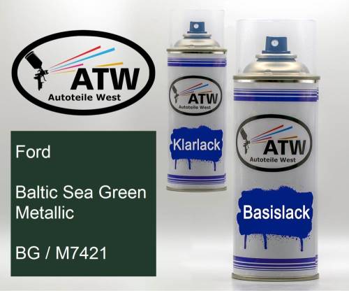 Ford, Baltic Sea Green Metallic, BG / M7421: 400ml Sprühdose + 400ml Klarlack - Set, von ATW Autoteile West.